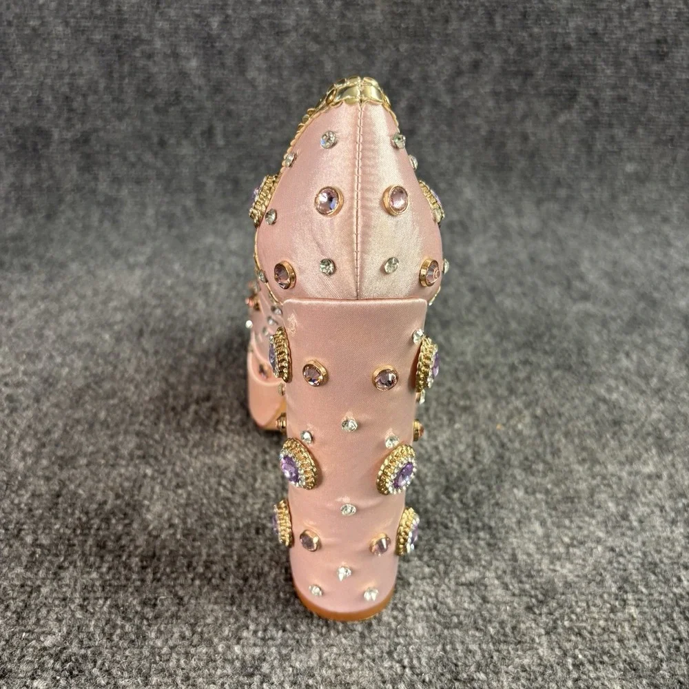 Azalea Wang Clea Satin Bejeweled  Pink Platform Heels 9